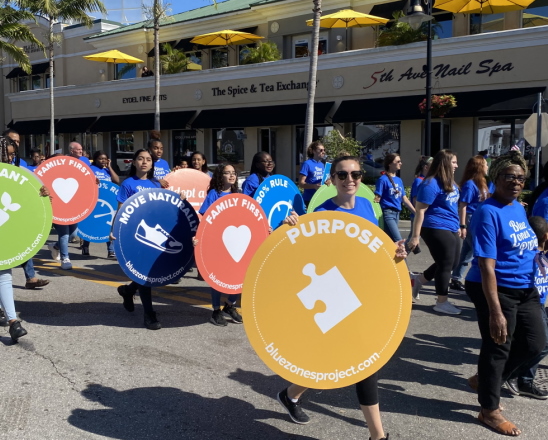 people walking in Blue Zones Project parade for Power 9